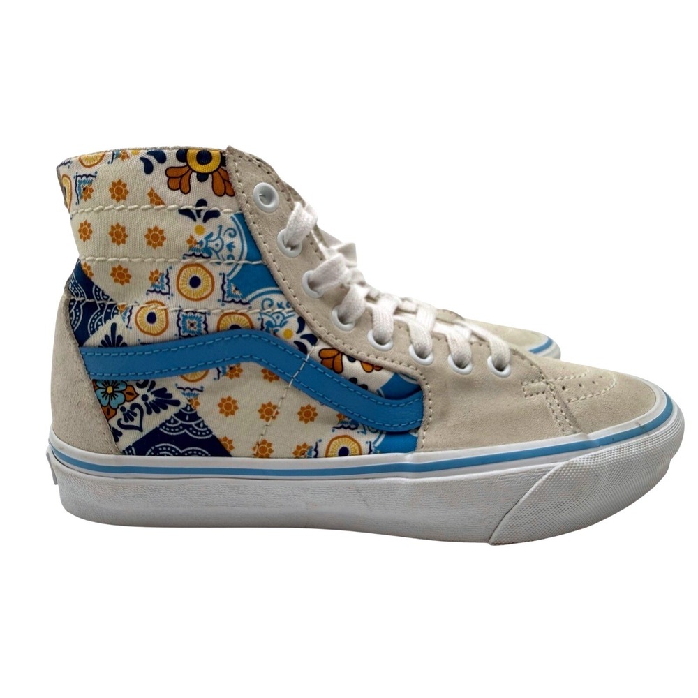 Vans Sk8-Hi Sneakers Womens 9 Blue White Excellent Paisley Floral High Top